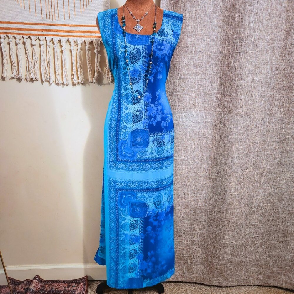 Awesome Wear Blue Bandana Print Maxi Dress | 90s Era Vintage Gem | Size M